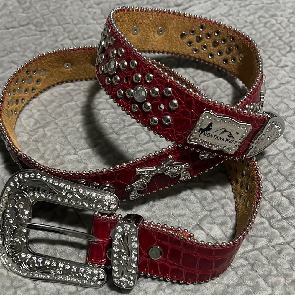 Montana West Red and Silver Decorative Belt